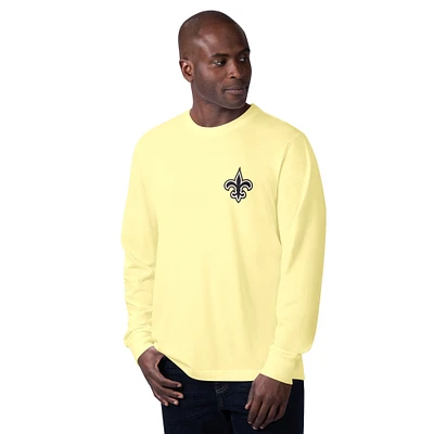 T-shirt à manches longues d'avant-match jaune Margaritaville pour homme des New Orleans Saints