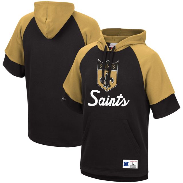 Sweat à capuche noir manches courtes raglan Mitchell & Ness New Orleans Saints Home Advantage pour hommes
