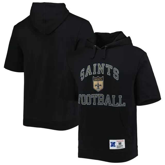 Lids New Orleans Saints Mitchell & Ness Washed Short Sleeve Pullover Hoodie  - Black