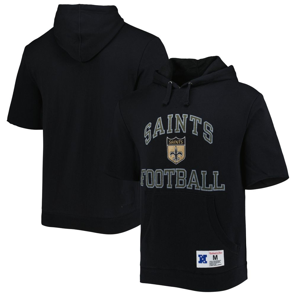 Men's Mitchell & Ness Black New Orleans Saints Washed Short Sleeve Pullover Hoodie