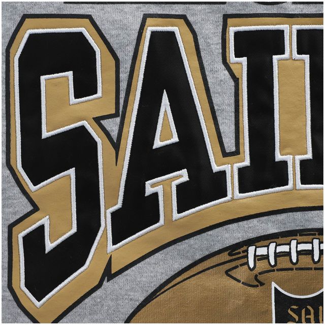 Men's New Orleans Saints Mitchell & Ness Heathered Gray Allover Print  Fleece Pullover Sweatshirt