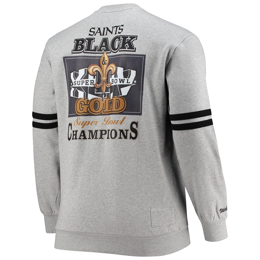 Men's Mitchell & Ness Heathered Gray New Orleans Saints Big Tall Allover Print Pullover Sweatshirt