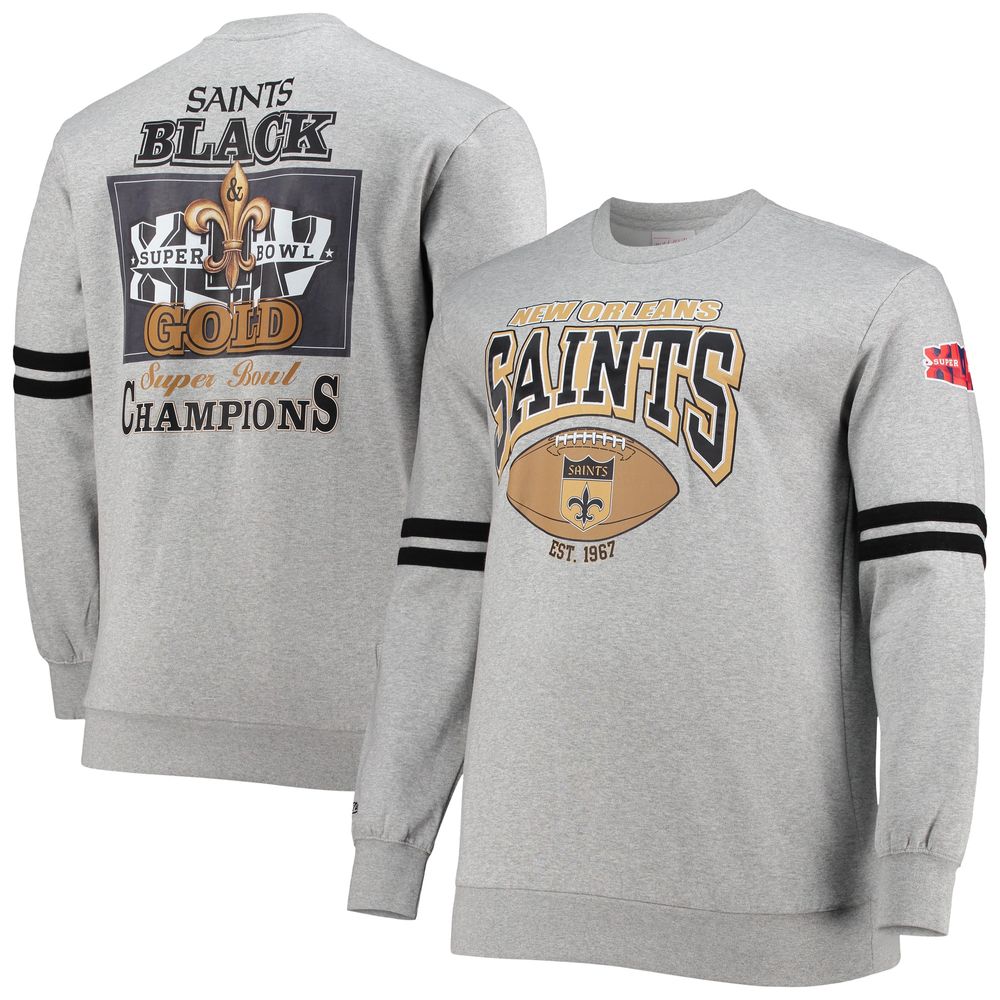 Men's Mitchell & Ness Heathered Gray New Orleans Saints Big Tall Allover Print Pullover Sweatshirt