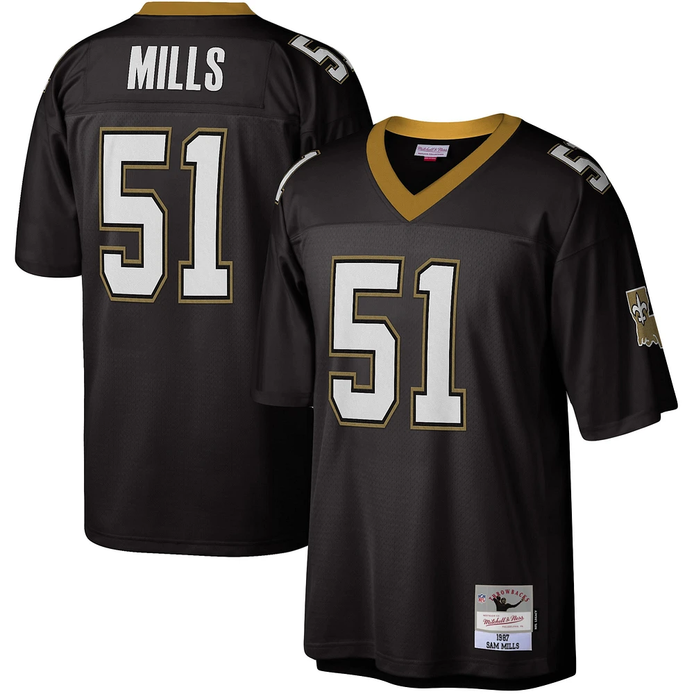 Men's Mitchell & Ness Sam Mills Black New Orleans Saints Legacy Replica Jersey