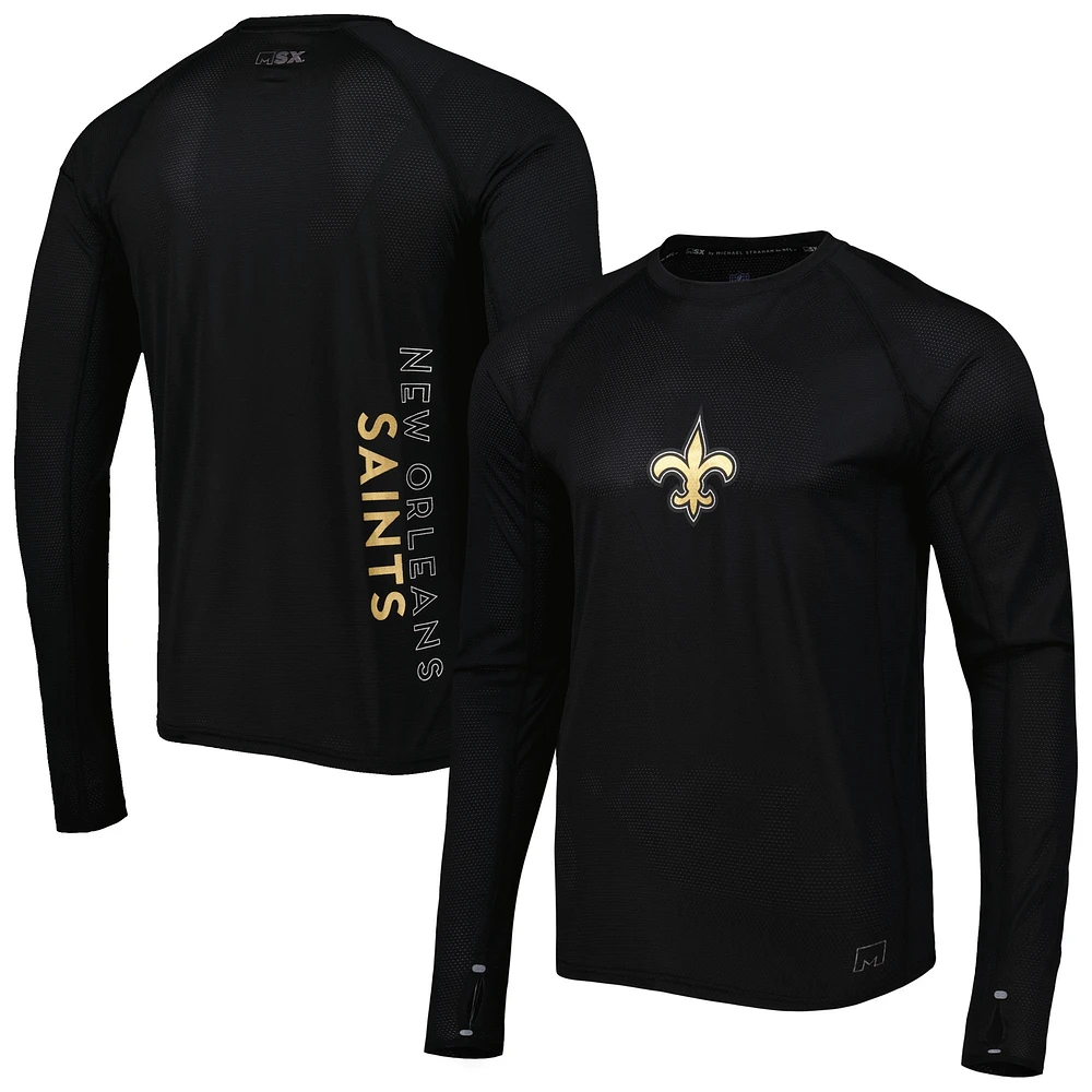 T-shirt raglan à manches longues pour homme MSX by Michael Strahan Noir New Orleans Saints Interval