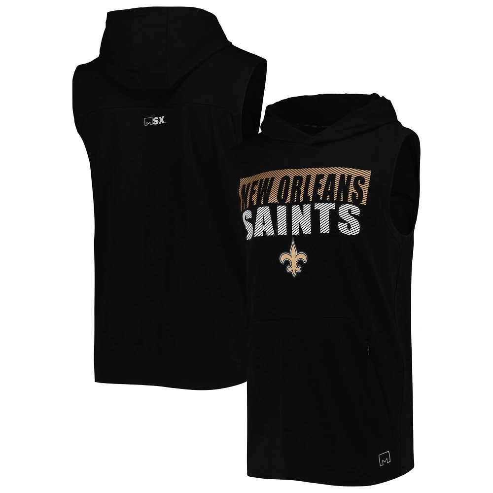 Men's MSX by Michael Strahan Black New Orleans Saints Relay Sleeveless Pullover Hoodie