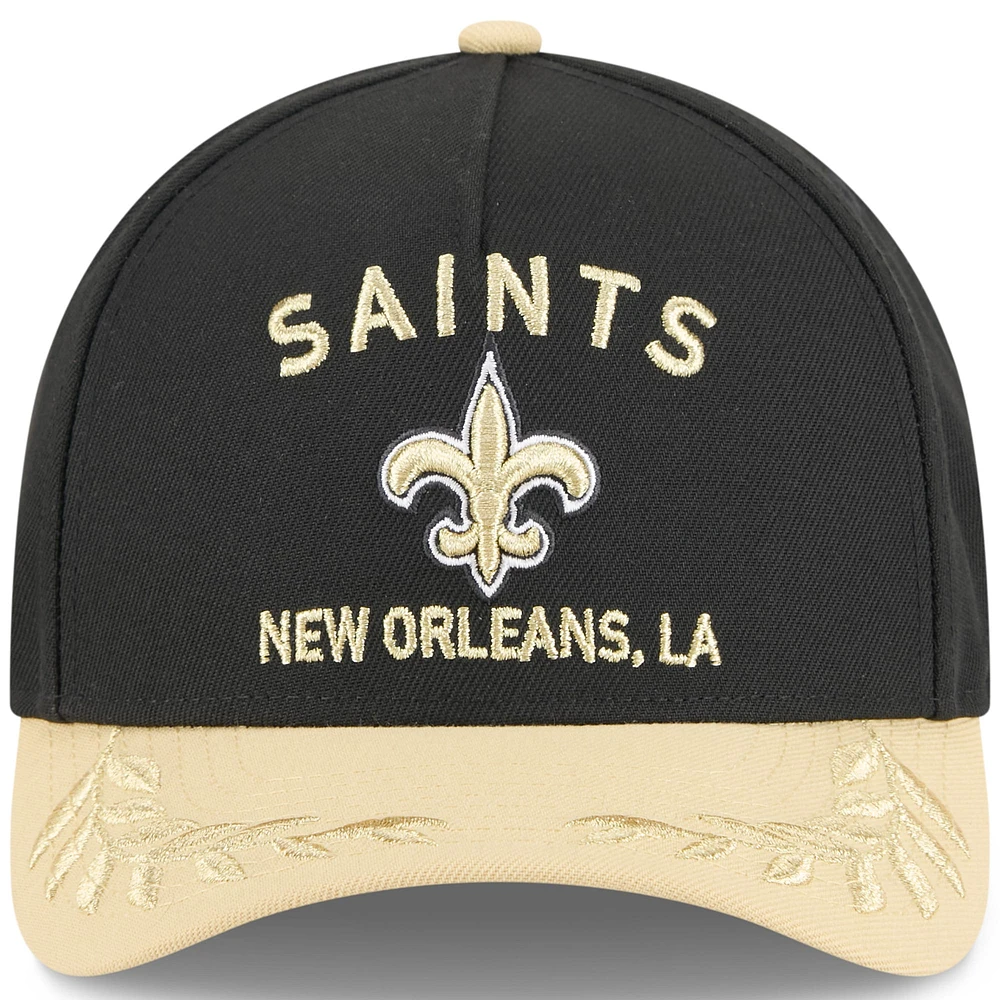 Men's New Era Black/Gold New Orleans Saints 2025 NFL Draft 9FORTY M-Crown A-Frame Adjustable Hat