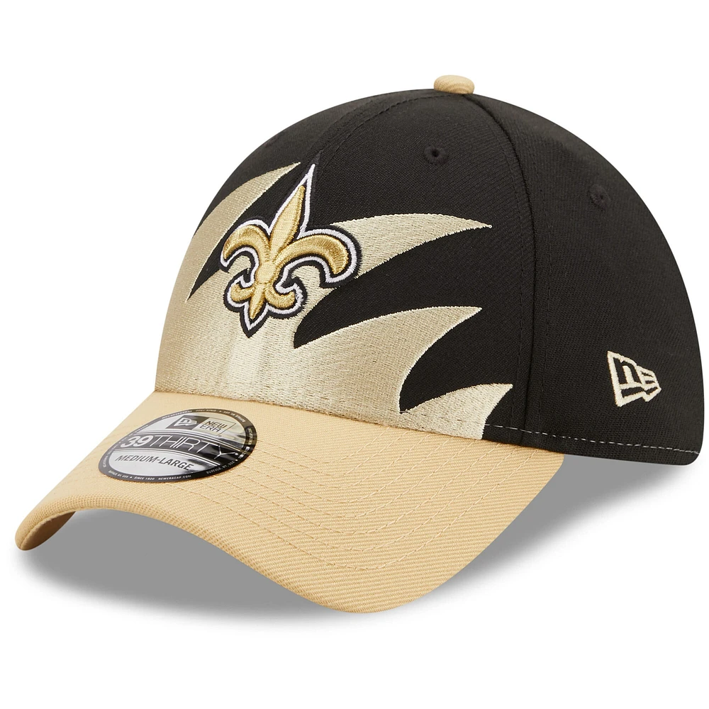 Casquette New Era noire/or Orleans Saints Surge 39THIRTY Flex pour homme