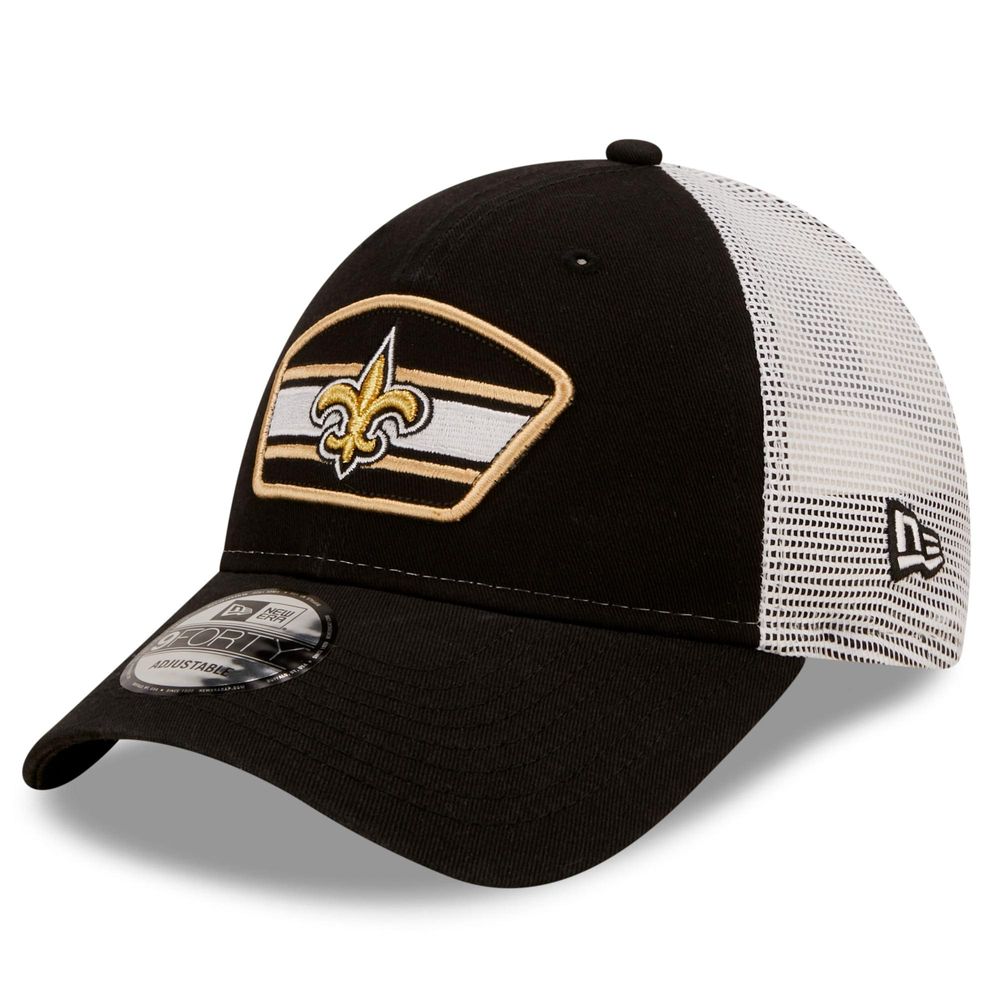 Men's New Era Black/White New Orleans Saints Patch Trucker 9FORTY - Snapback Hat