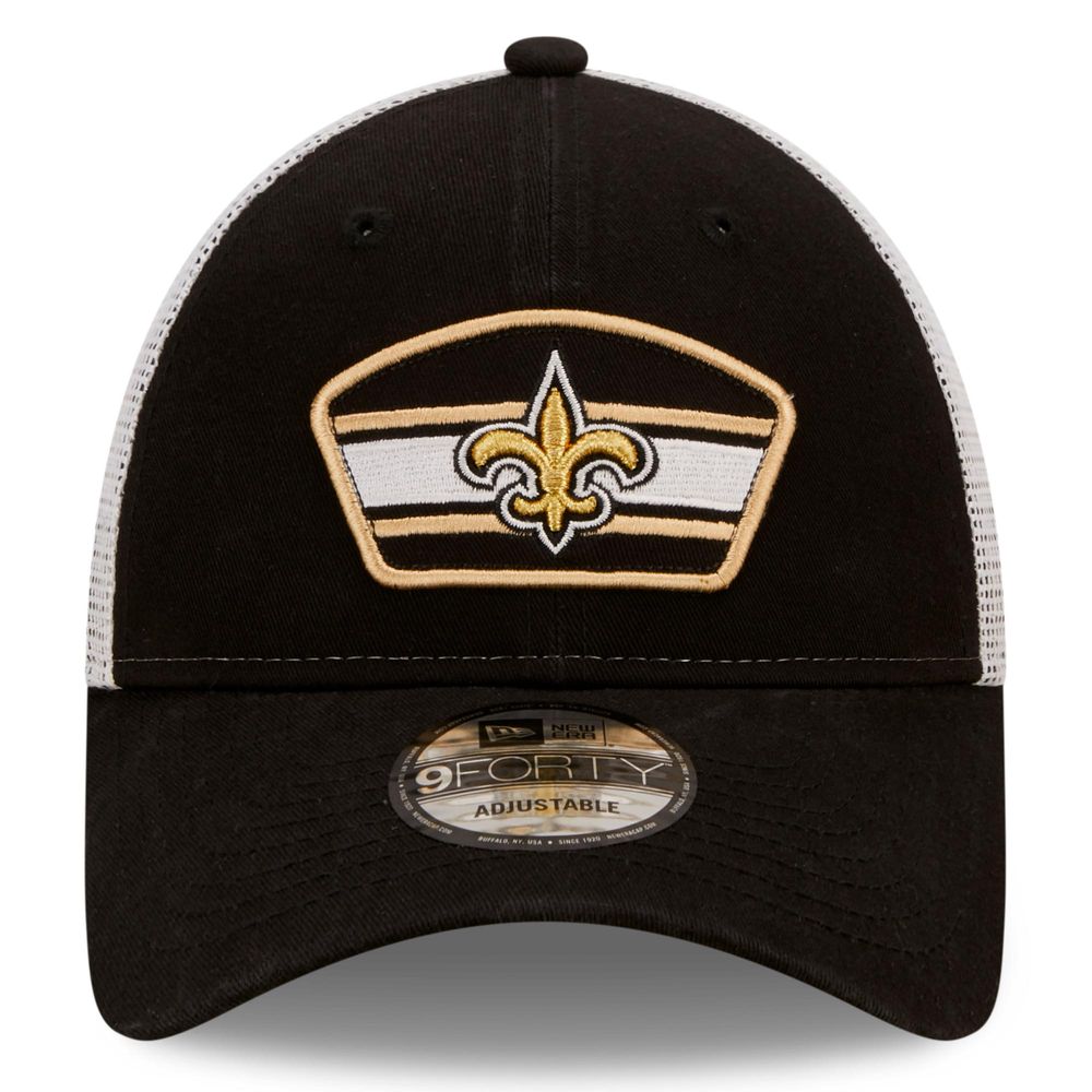 Men's New Era Black/White New Orleans Saints Patch Trucker 9FORTY - Snapback Hat