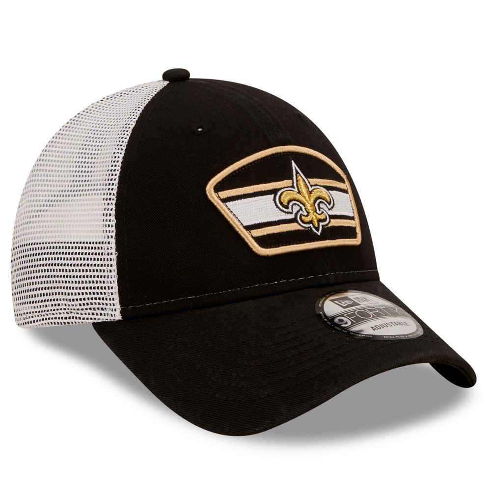 Men's New Era Black/White New Orleans Saints Patch Trucker 9FORTY - Snapback Hat