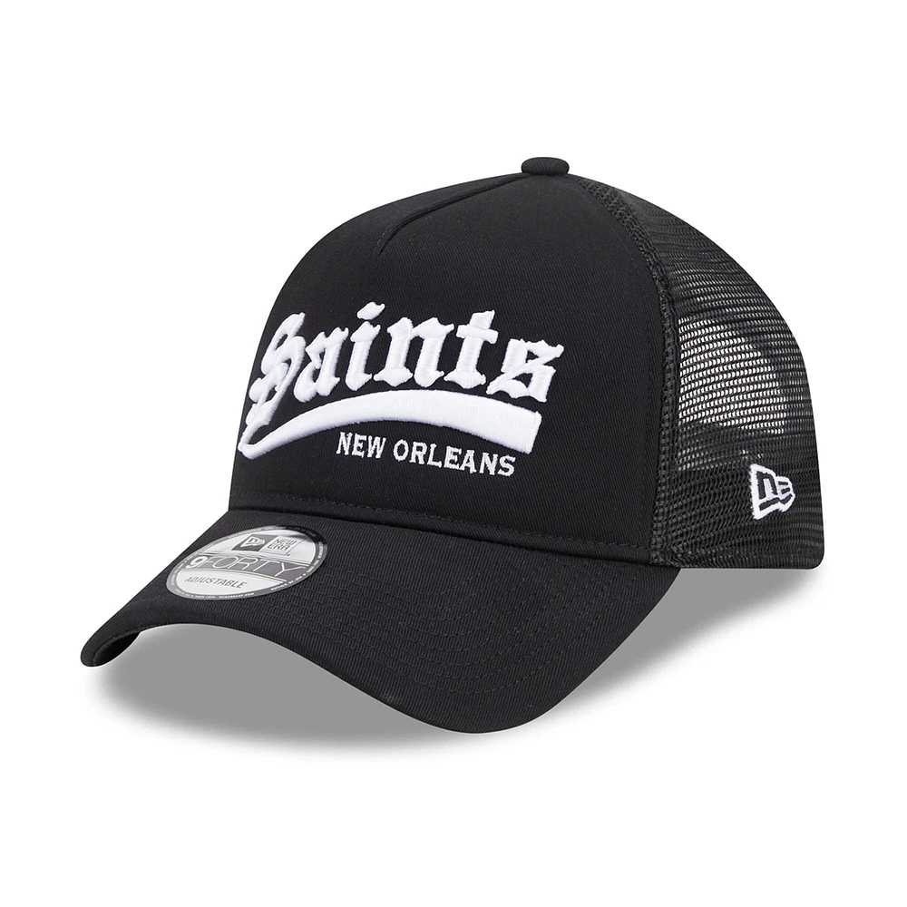 Casquette réglable noire New Era Saints Caliber Trucker 9FORTY pour hommes