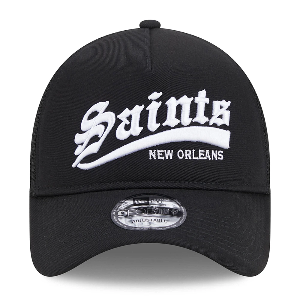 Casquette réglable noire New Era Saints Caliber Trucker 9FORTY pour hommes