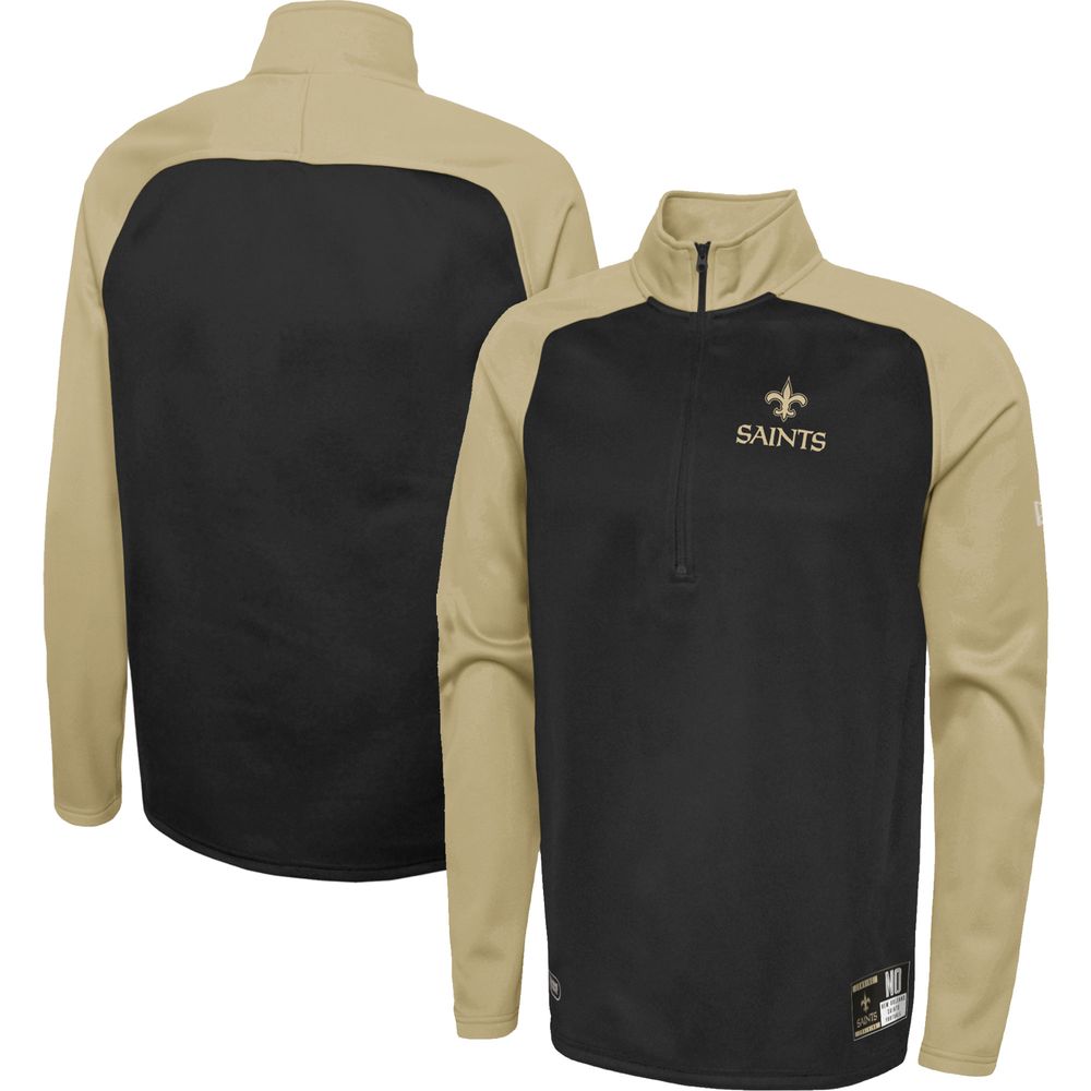 Men's New Era Black Orleans Saints Combine Authentic O-Line Raglan Half-Zip Jacket