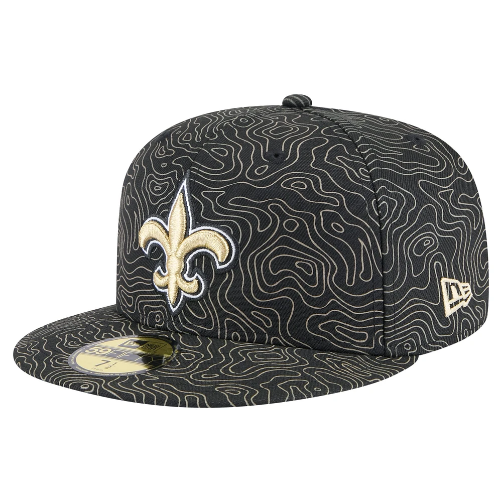 Casquette ajustée Geo 59FIFTY New Era noire pour homme des Orleans Saints