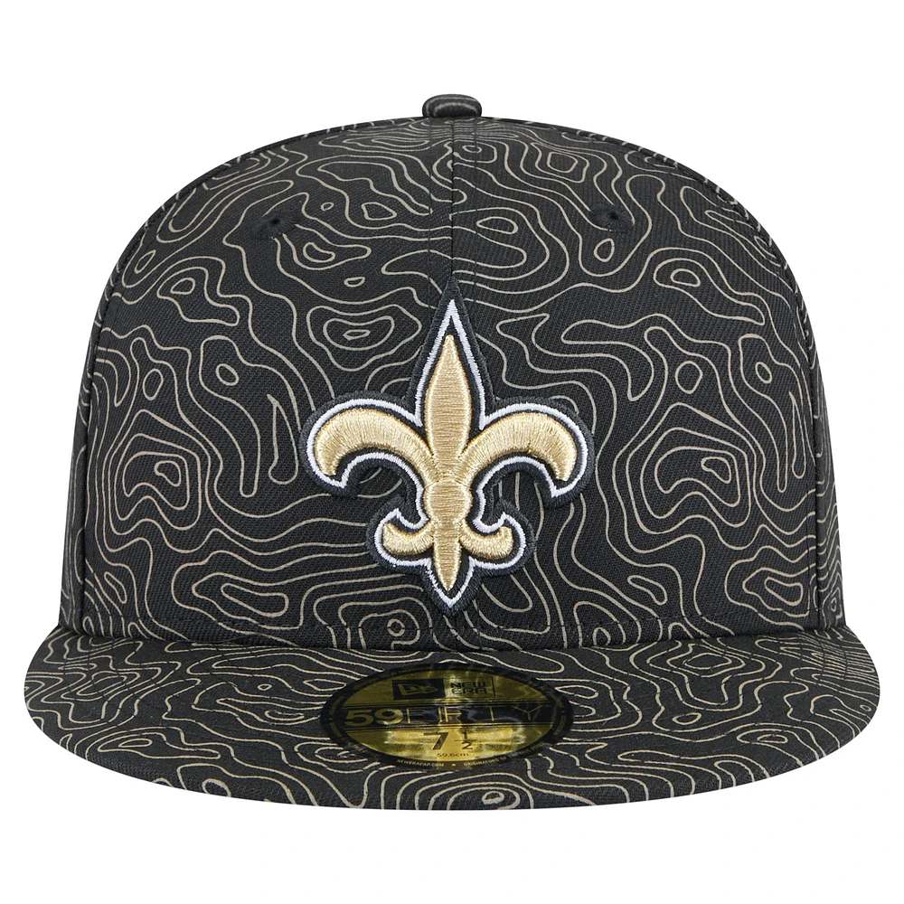 Casquette ajustée Geo 59FIFTY New Era noire pour homme des Orleans Saints