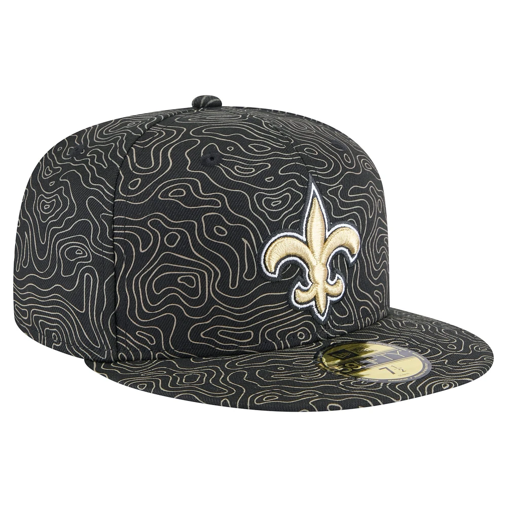 Casquette ajustée Geo 59FIFTY New Era noire pour homme des Orleans Saints