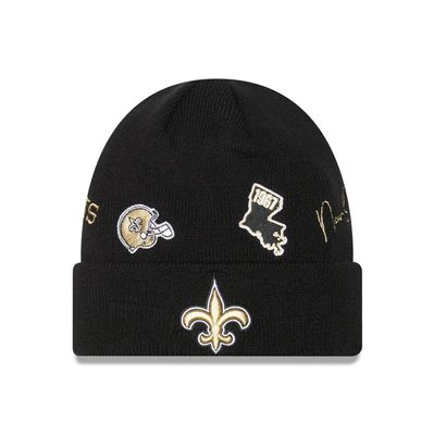 Men's New Era Black New Orleans Saints Identity Cuffed Knit - Hat