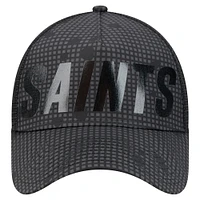 Men's New Era Black New Orleans Saints  Midnight Ink Tonal Text A-Frame Trucker 9FORTY Adjustable Hat