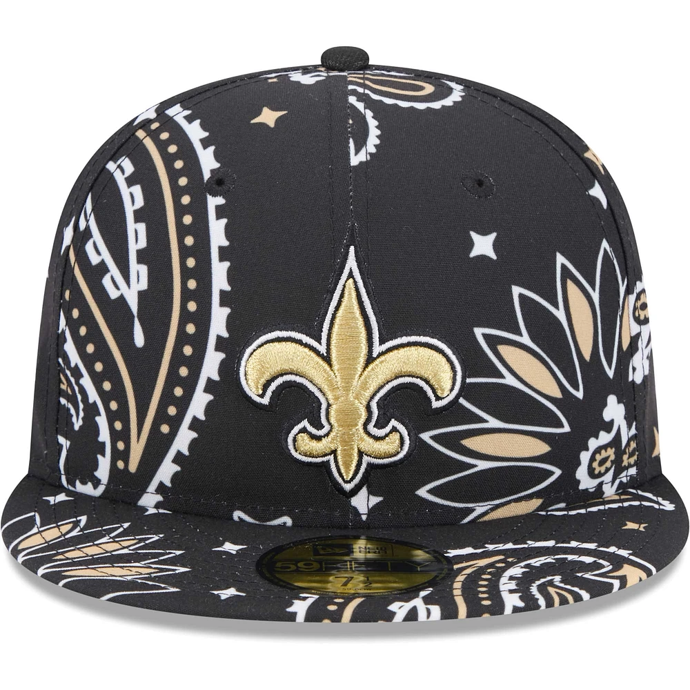 Men's New Era Black Orleans Saints Paisley 59FIFTY Fitted Hat