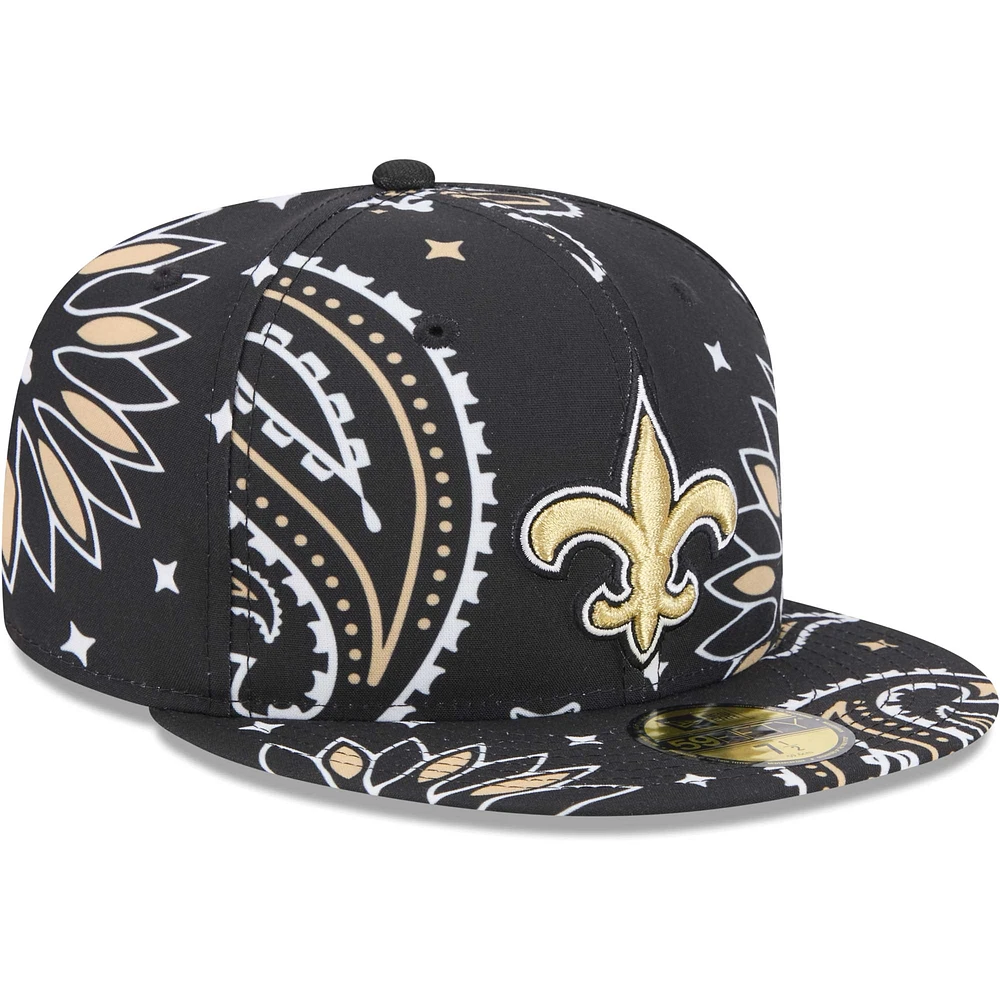 Men's New Era Black Orleans Saints Paisley 59FIFTY Fitted Hat