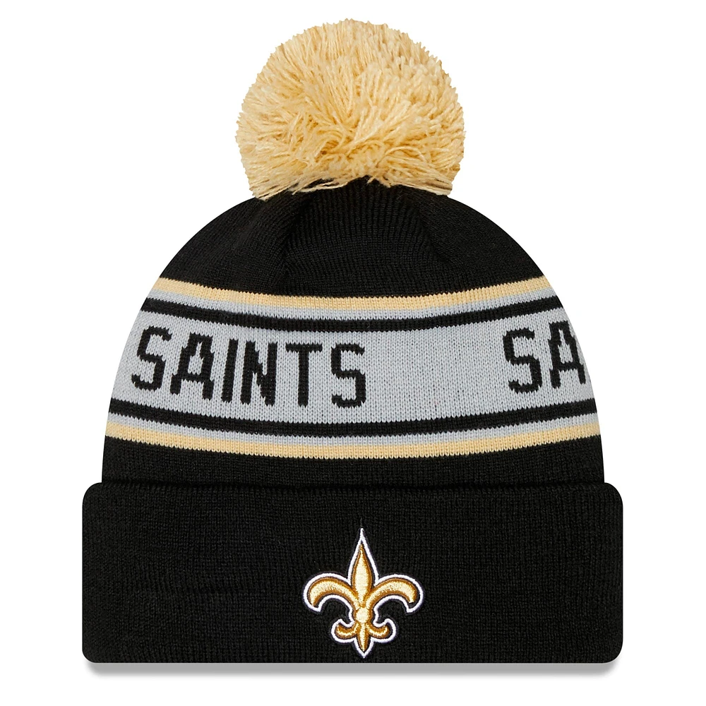 Men's New Era Black New Orleans Saints Repeat - Cuffed Knit Hat with Pom