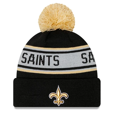 New Era New Orleans Saints Repeat noir pour homme - Bonnet en tricot à revers avec pompon