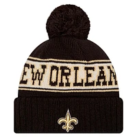 Bonnet en tricot à revers rétro New Era New Orleans Saints noir pour homme avec pompon