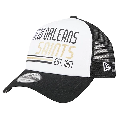 Men's New Era /Black New Orleans Saints Stacked A-Frame Trucker 9FORTY Adjustable Hat