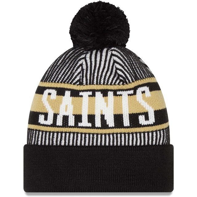 New Era New Orleans Saints rayé noir pour homme - Bonnet en tricot à revers avec pompon