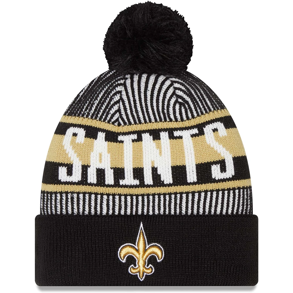 Bonnet en tricot rayé à revers New Era New Orleans Saints pour hommes avec pompon