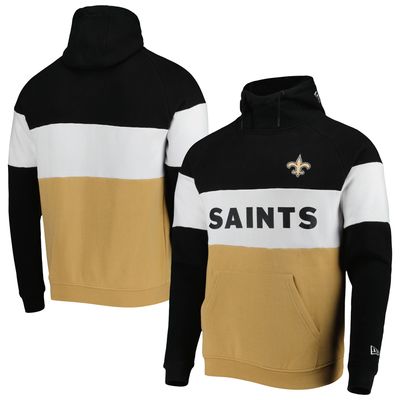 Men's New Era Gold/Black Orleans Saints Colorblock Current Pullover Hoodie