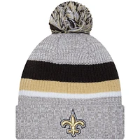 Bonnet en tricot à revers New Orleans Saints New Era gris chiné pour hommes avec pompon