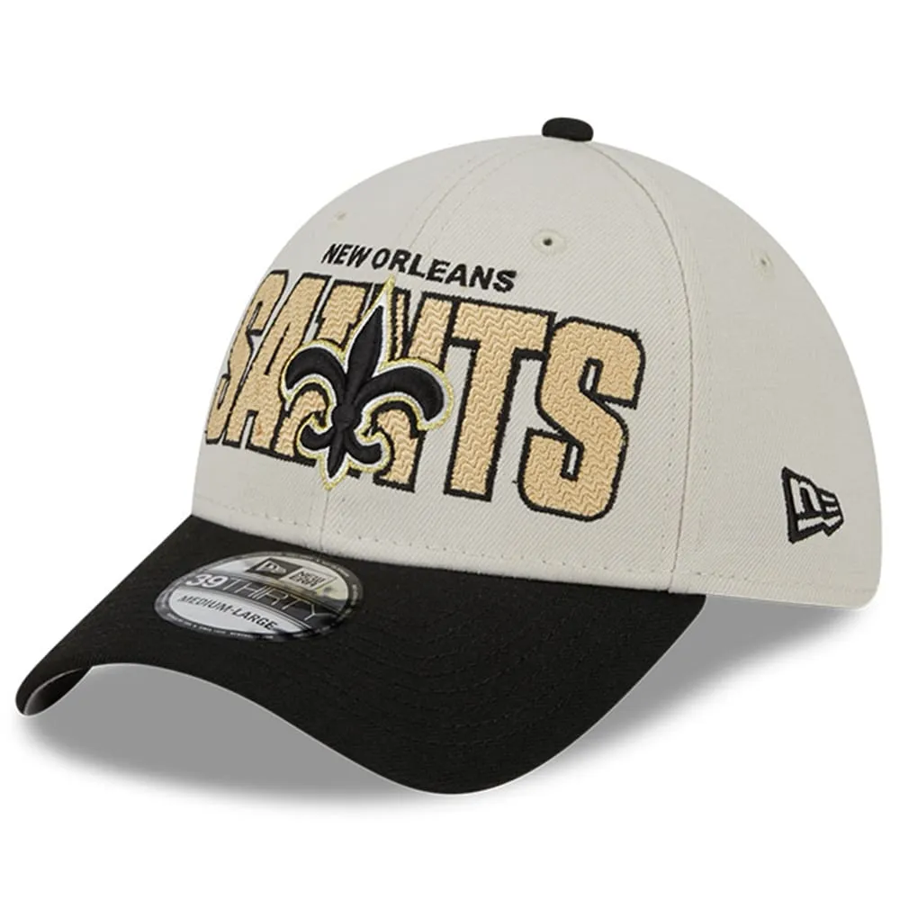 Casquette New Era Stone/Black Orleans Saints 2023 NFL Draft 39THIRTY Flex pour homme