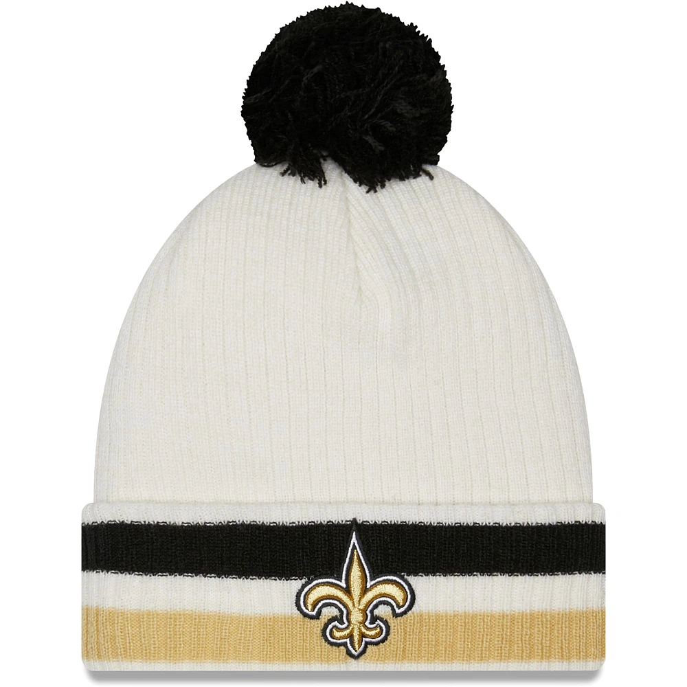 Bonnet en tricot à revers Rétro New Orleans Saints New Era pour homme noir avec pompon