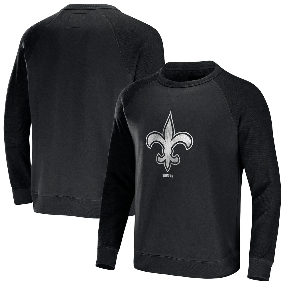 Men's NFL x Darius Rucker Collection by Fanatics  Black New Orleans Saints Distressed Lightweight Pullover Sweatshirt