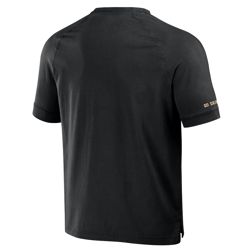 T-shirt Henley délavé noir NFL x Darius Rucker pour homme de la collection Fanatics New Orleans Saints