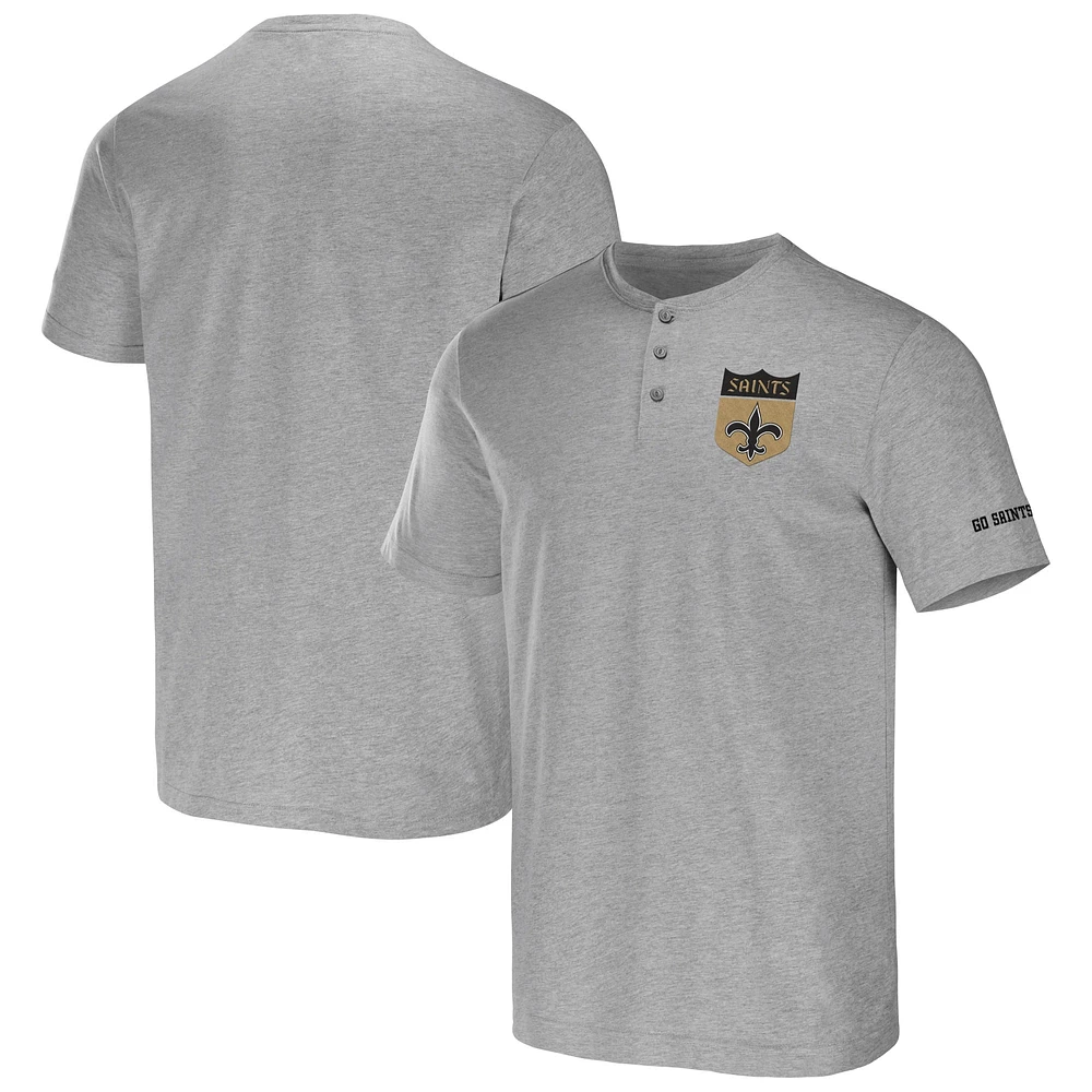 Collection NFL x Darius Rucker par Fanatics pour homme gris chiné New Orleans Saints Henley T-shirt