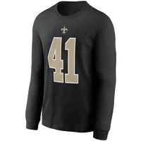 T-shirt à manches longues Nike Alvin Kamara pour hommes, noir, nom et numéro du joueur des Saints de la Nouvelle-Orléans