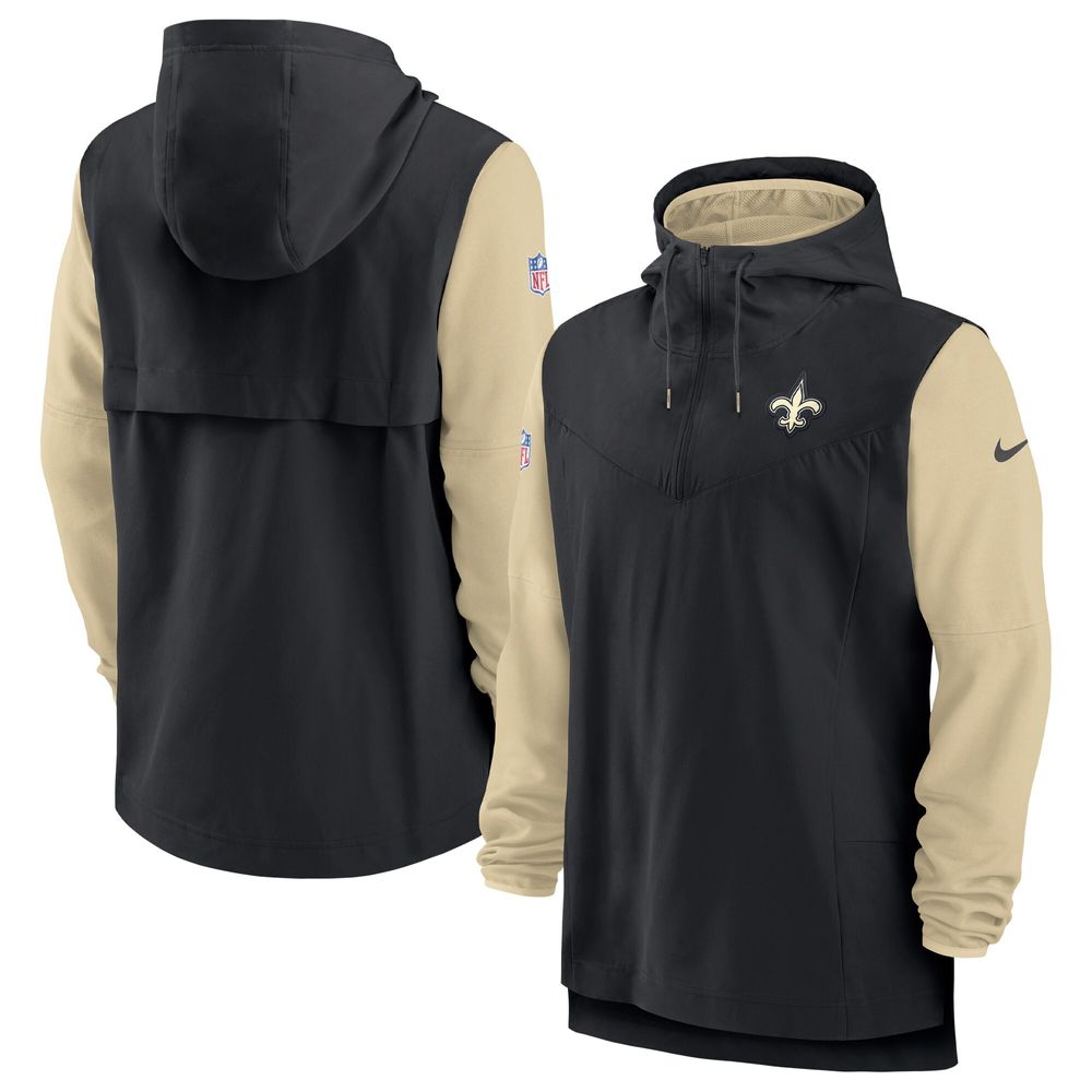 Men's Nike Black/Gold New Orleans Saints Sideline Player Quarter-Zip Hoodie