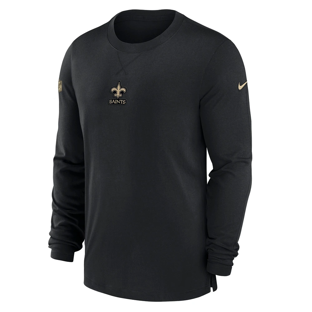 T-shirt à manches longues Nike New Orleans Saints 2023 Sideline Performance pour homme, noir