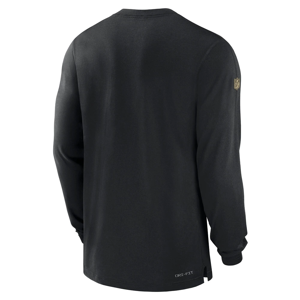 T-shirt à manches longues Nike New Orleans Saints 2023 Sideline Performance pour homme, noir