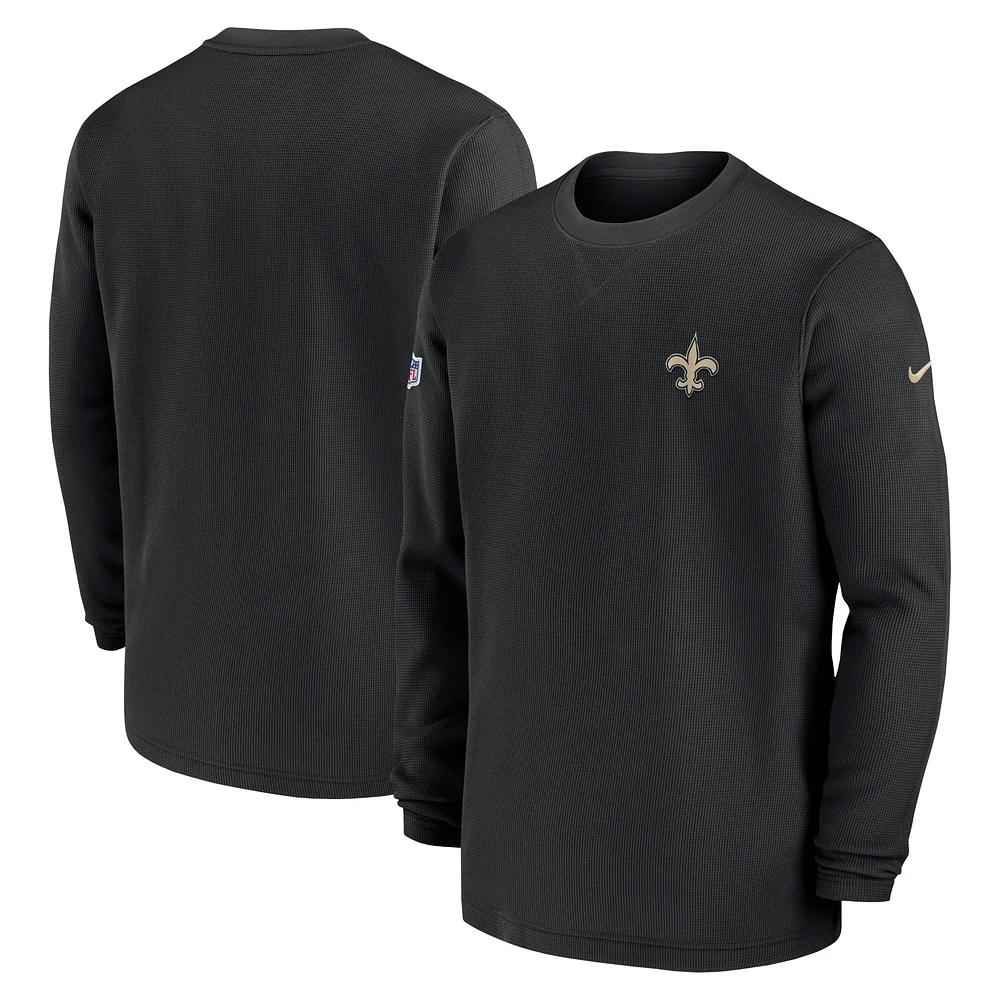 Haut Nike New Orleans Saints 2023 Sideline Throwback Heavy Brushed Waffle Noir pour Homme