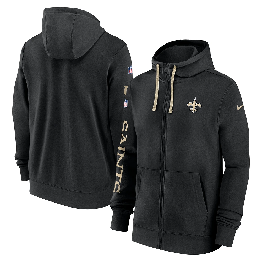 Men's Nike Black New Orleans Saints 2024 Sideline Club Full-Zip Hoodie