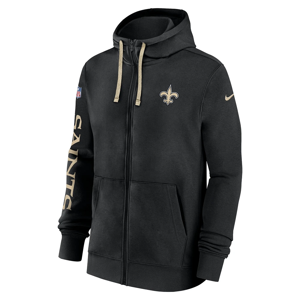 Sweat à capuche entièrement zippé Nike Black New Orleans Saints 2024 Sideline Club pour homme