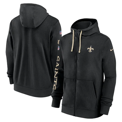 Sweat à capuche entièrement zippé Nike Black New Orleans Saints 2024 Sideline Club pour homme