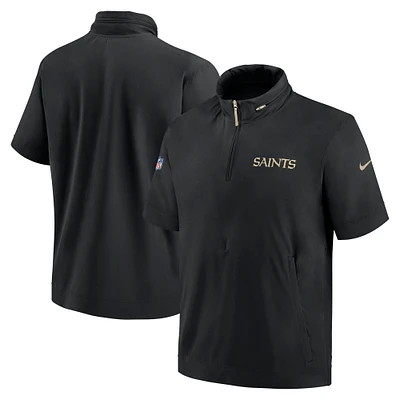 Men's Nike Black New Orleans Saints 2024 Sideline Coach Short Sleeve Half-Zip Hoodie Jacket