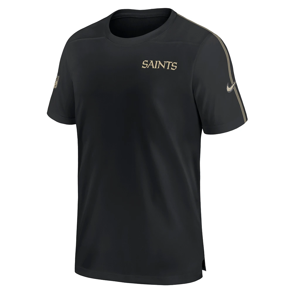 T-shirt Nike noir New Orleans Saints 2024 Sideline Coach UV Performance pour homme