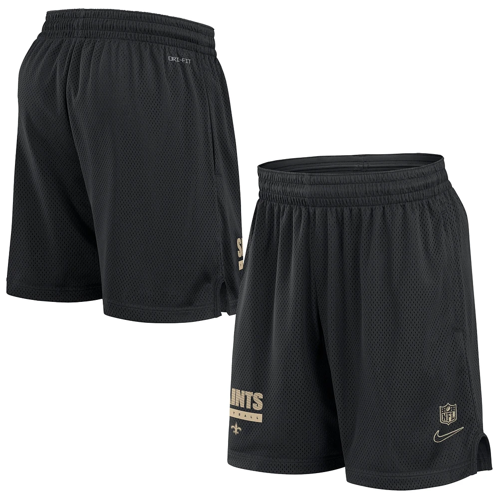 Short Nike noir New Orleans Saints 2024 Sideline Performance en maille pour homme