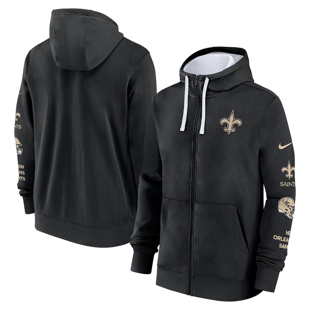 Veste à capuche entièrement zippée Nike New Orleans Saints Club pour homme, noire